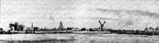 1, Molen 07031 De Prins van Oranje (1e) (Buren), Gezicht op Buren door Roelant Roghman, 1646/1647 | Database Nederlandse molens