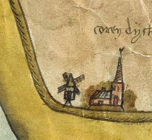 1, Molen 17358 (standerdmolen) (Goudswaard), Detail kaart ca. 1550 | Database Nederlandse molens
