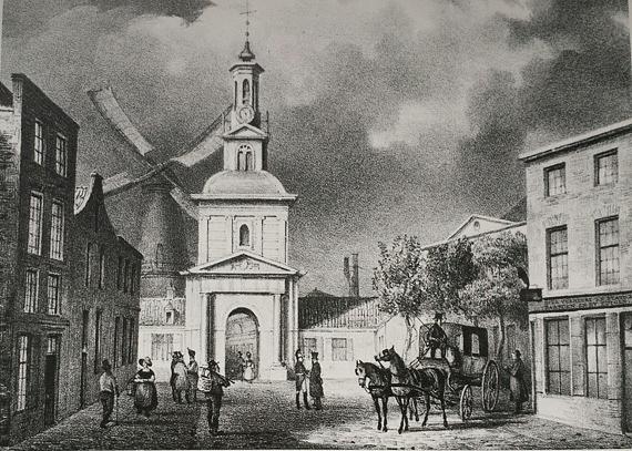 3, Molen 06677 m De Lely / De Leley (walmolen) (Leiden), Gravure van Clermans, 1840Wittepoort | Database Nederlandse molens
