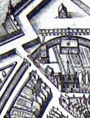 Molen 12290 Molen op Bastion I /  molen Nooit Volmaakt (Gorinchem), kaartfragment 1649 J. Blaeu | Database Nederlandse molens