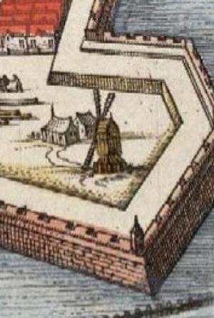 Molen 07177 Molen op Bastion VII (Gorinchem), deel van onderstaande afbeelding | Database Nederlandse molens