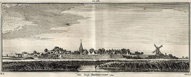 1, Molen 03116 a De Prins van Oranje (voorganger) (Bredevoort), De standerdmolen op het bolwerk Welgemoet. Pentekening Jan de Beijer, 1743 (coll. Thijs Nieuwenhuis) | Database Nederlandse molens