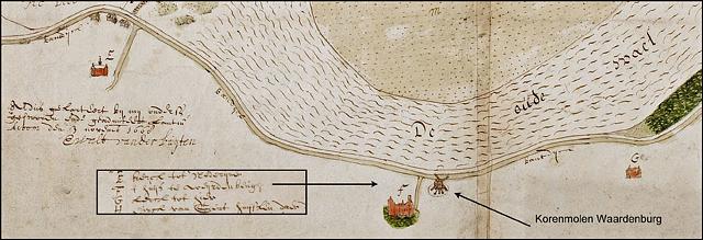 2, Molen 07206 Molen van Waardenburg (Waardenburg), uitsnede kaart Ewalt van der Buyten 1668, bron Gelders Archief | Database Nederlandse molens
