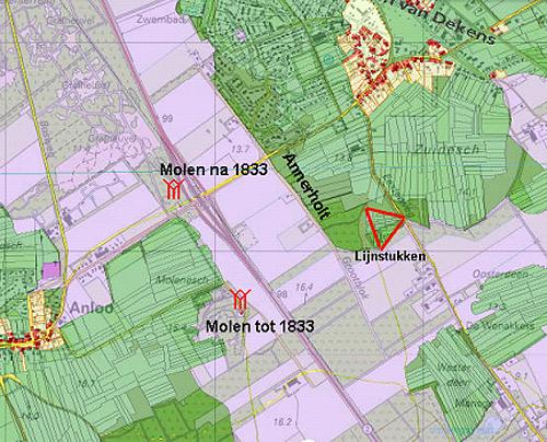 1, Molen 00684 a Molen van J. Dekens (Annen), Kaartje met de locaties van de molens van Anloo | Database Nederlandse molens
