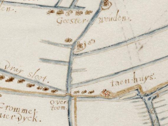1, Molen 06655 m De Mildheid (Krommeniedijk), Detail kaart Anthonis Metius, 1632 (NL-HlmNHA_51000311_G) | Database Nederlandse molens