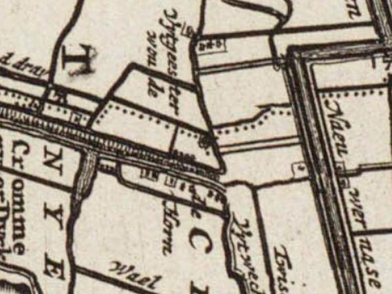 2, Molen 06655 m De Mildheid (Krommeniedijk), Detail kaart J. Dou, 1680 (Waterlands Archief) | Database Nederlandse molens