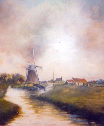 1, Molen 03009 Polder Tjepperbuurt, Tsjeppenbur ( Welsrijp/ Wjelsryp), Foto: S.de Jong, opname 8 juni 2004,  schilderij dat zich een boerderij boven de schouw bevindt. | Database Nederlandse molens