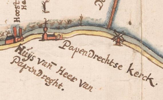 2, Molen 07368 De Hoop  1e voorganger (Papendrecht), kaartfragment 1664, landmeter Mattheus van Nispen | Database Nederlandse molens