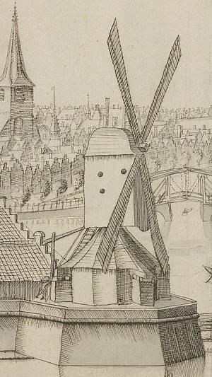 Molen 12831 De Put (walmolen) (Leiden), Erfgoed Leiden, Profiel van het westen van Leiden (na) 1669, detail | Database Nederlandse molens