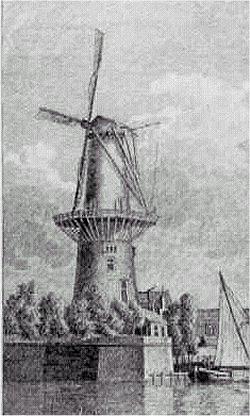 Molen 11742 De Korenbloem / De Koornbloem / De Korenmolen (walmolen) (Leiden), deel onderstaande ets | Database Nederlandse molens