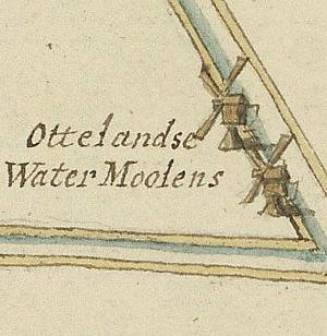 Molen 11680 Polder Laag-Blokland, noordelijke molen (2e) (Ottoland), kaartfragment, datum onbekend, zie externe link | Database Nederlandse molens
