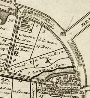 Molen 07840 Korenmolen van Nieuwenhoorn (Nieuwenhoorn), fragment kaart 1695, Heyman vander DyckNationaal Archief, zie externe verwijzing | Database Nederlandse molens