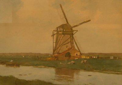 2, Molen 00974 Binnen-Brinkhorstpolder, De Vlieger (Voorburg), Schilderij, coll. Hans Roest | Database Nederlandse molens