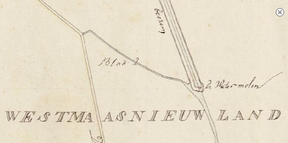 1, Molen 03609 a Polder Het Westmaas Nieuwland, De Oude Molen (Mijnsheerenland), fragment van kaart 1811-1832 | Database Nederlandse molens