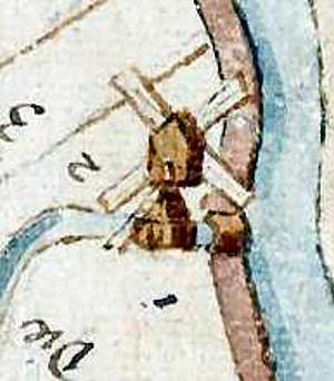 Molen 06721 d Bergermeer, noordelijke wipmolen / Cleyne Viaanse molen (Alkmaar), Detail van onderstaande kaart, 1568 | Database Nederlandse molens