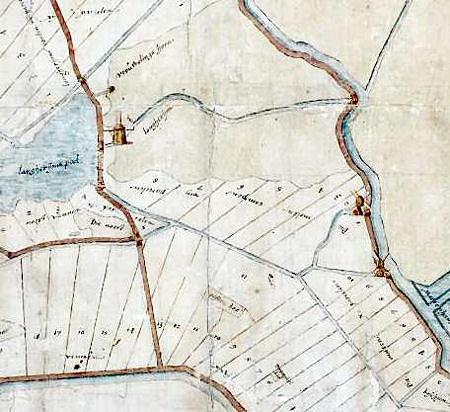 1, Molen 06721 e Bergermeer, zuidelijke wipmolen / Cleyne Viaanse molen (Alkmaar), Kaartfragment van Adriaan Anthonisz. Metius, 1568 | Database Nederlandse molens
