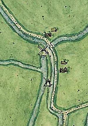Molen 07097 Bergermeer, Brantgen Jan Heinesmolen (noord) (Alkmaar), Detail kaart Jacob van Deventer, ca. 1560 | Database Nederlandse molens