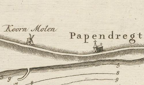 1, Molen 08115 De Hoop (2e voorganger) (Papendrecht), Kaart van de Merwede tussen Papendrecht en Dordrecht, Melchior Bolstra, 1761 | Database Nederlandse molens