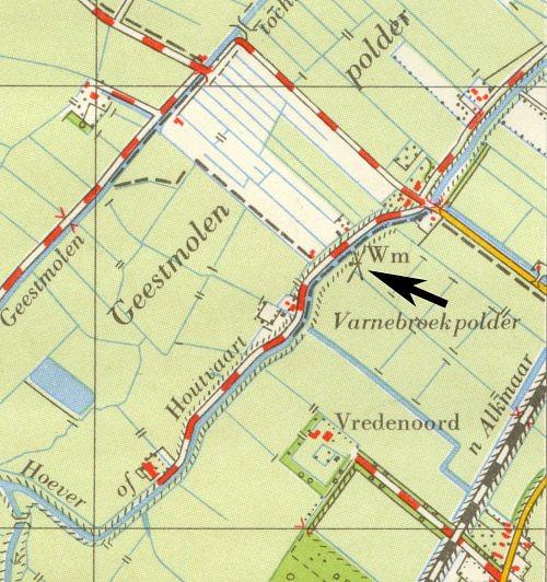 2, Molen 06654 f Varnebroekpolder (Heiloo), Top. kaart 1961 Varnebroekerpolder | Database Nederlandse molens