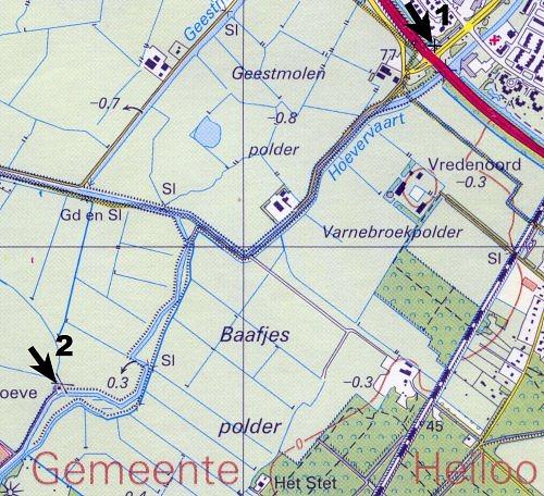 3, Molen 06654 f Varnebroekpolder (Heiloo), Top. kaart 1997 met beide posities | Database Nederlandse molens
