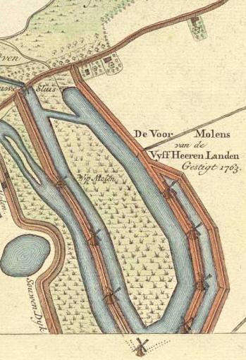 1, Molen 06903 r Boezem van de Zederik, molen nr.2 binnendijks (Lexmond), kaartfragment van Melchior Bolstrais uit 1751-1764 | Database Nederlandse molens