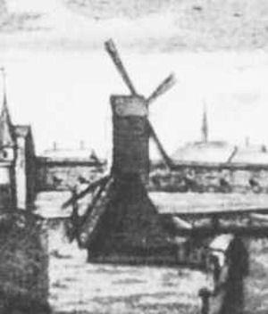 Molen 07251 Molen buiten de Haarlemmerpoort (bij de Herenmarkt) (1) (Amsterdam), detail van onderstaande tekening ca 1544 | Database Nederlandse molens