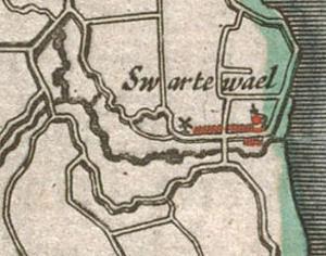Molen 07797 Korenmolen van Zwartewaal (Zwartewaal), Detail kaart Johan Blaeu, 1657 | Database Nederlandse molens
