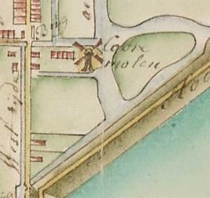 Molen 06486 f De Leeuw / De Korenmolen (Aalsmeer), fragment van kaart Haarlemmermeer 1765, Klaas Vis | Database Nederlandse molens