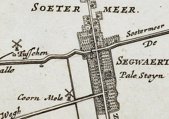 1, Molen 08630 Korenmolen van Zegwaard (Zoetermeer), fragment kaart Jan Jansz Stampioen, 1660 | Database Nederlandse molens