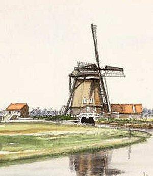 Molen 04263 c Boekelermeer, noordelijke molen / bovenmolen (Alkmaar), Tekening: Geert Snijders, 1993 | Database Nederlandse molens