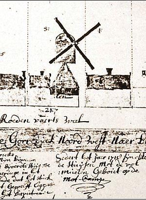 Molen 08509 (volmolen) (Gorredijk/ De Gordyk), Kaart landmeter uit 1726 | Database Nederlandse molens