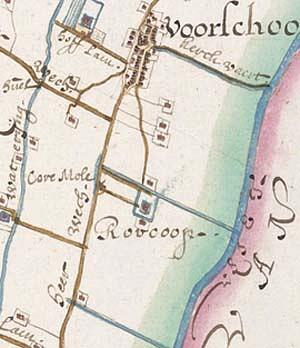 Molen 08700 Korenmolen van Voorschoten (1e) (Voorschoten), Detail Caertboeck van Rhynland, 1615 | Database Nederlandse molens