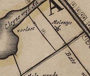 Molen 08593 Boepolder (Woubrugge), Detail kaart J.J. Dou en St. van Brouckhuijsen, 1647 | Database Nederlandse molens