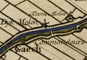 Molen 08640 Dijkpolder, Kostverloren / Dijkmolen (Maasland), Kaartfragment Crucius 1712 | Database Nederlandse molens