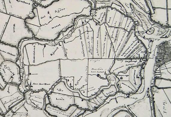 1, Molen 08948 Lindtse korenmolen (Zwijndrecht), kaart 1700-1710, Abel de Vries, Regionaal Archief van Dordrecht met nr 5552_300010 | Database Nederlandse molens