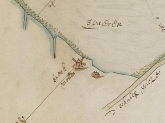 1, Molen 09129 De Eenhoorn (1e) (Haarlem), Detail kaart Steven P. van Brouckhuijsen, 1646 | Database Nederlandse molens