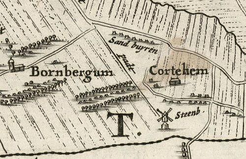 1, Molen 07951 Rogmolen (Kortehemmen/ Koartehimmen), Atlas van Schotanus (1664), kaartfragment gemeente Smallingerland | Database Nederlandse molens