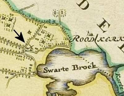 1, Molen 07955 Roodkerkstermolen (Molenend/ Mûnein), Atlas van Schotanus (1718), kaartfragment gemeente Tietjerksteradeel | Database Nederlandse molens