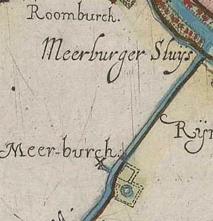 Molen 08059 Meerburgermolen (Zoeterwoude), Kaartfragment Fl.Balthasar van Berckenrode, 1615 | Database Nederlandse molens