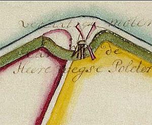 Molen 08086 Heerenwegse Polder (Woubrugge), Kaartfragment M. Bolstra, 1734 | Database Nederlandse molens