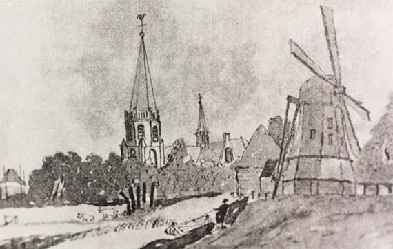 1, Molen 06914 v Korenmolen aan de Kerkvaart (Aarlanderveen), Pentekening, coll DHM | Database Nederlandse molens