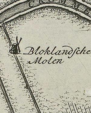 Molen 01008 a Nieuwkoopse Droogmakerij, Nieuwkoopse polder, 1e gang, bovenmolen 1 (Korteraar), kaartfragment 1788, bron:Nationaal Archief, inv.nr 73, coll Ernsting | Database Nederlandse molens