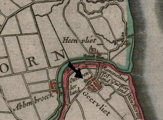 1, Molen 08131 Korenmolen van Geervliet (2e) (Geervliet), Fragment kaart J. Blaeu, 1657 | Database Nederlandse molens