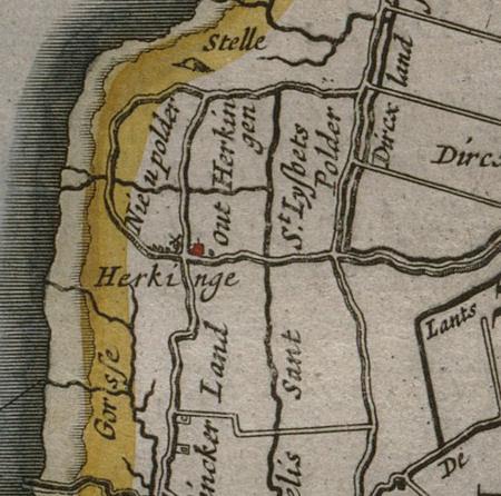 1, Molen 06903 z Molen van Herkingen (Herkingen), Fragment kaart 1657 van Johan Blaeu | Database Nederlandse molens