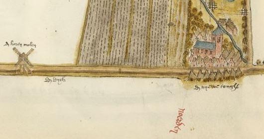 1, Molen 08240 d'Oranjeboom (Nieuwe-Tonge), Coenraet Oelenzn., 1566, www.gahetna.nl, verzameling binnenlandse kaarten Hingman, 4.VTH, inv. S | Database Nederlandse molens