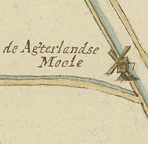 Molen 06501 a Polder Achterland en Peulwijk, Achterlandsche Molen (Groot-Ammers), kaartfragment, datum onbekend, zie externe link | Database Nederlandse molens