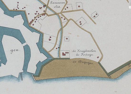 1, Molen 14710 De Fortuin / De Zeefortuin / Buskruitmolen Nr. 11 (Vlissingen), Detail van bovengenoemde kaart, 1812 | Database Nederlandse molens