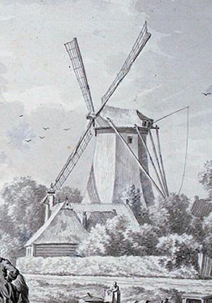 Molen 06720 m De Hoogebrug (Noorderhoogebrug), Detail tekening J. Bulthuis, ca. 1750 (Allemolens) | Database Nederlandse molens