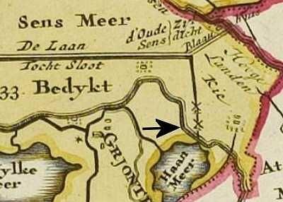 1, Molen 12106 Sens- en Atzebuurstermeerpolders, bovenmolen (Greonterp), Atlas van Schotanus (1718), kaartfragment gemeente Wonseradeel | Database Nederlandse molens
