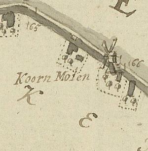 Molen 08156 voorganger (Korenmolen de Regt) (Nieuw-Lekkerland), kaartfragment 1774 van Kinderdijk | Database Nederlandse molens